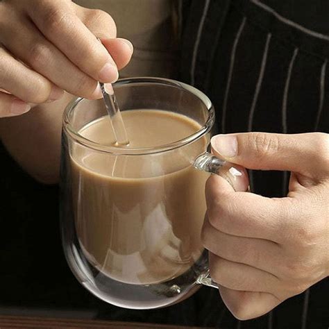 Double Walled Glass Coffee Mugs (350ml), Thickened Breakfast Oatmeal