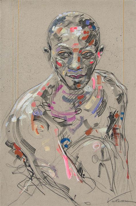 Raluca Vulcan - "Emeka", Muscular Bare-Chested Bald Man with Bent Knee