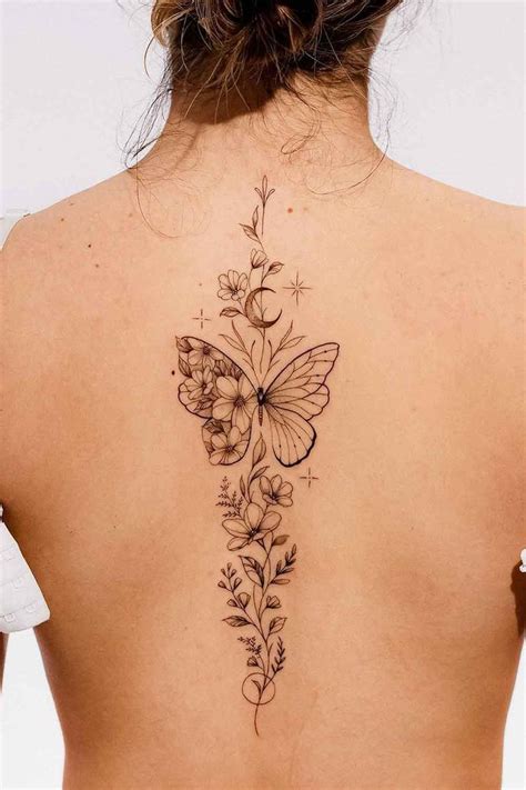 Delicadas Tatuagem Feminina Nas Costas Flores E Borboletas