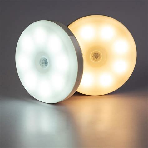 Датчик движения Свет Led USB NightLights Круглая заряжаемая лампа для ...