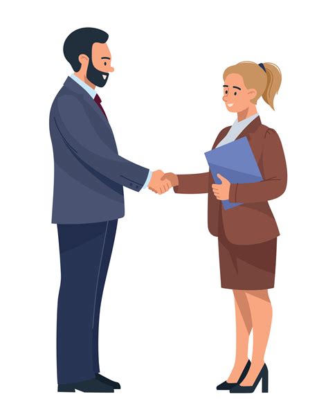 People at work. Business people. Men and women in business suits shake