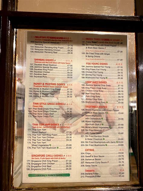 Menu at Jasmine Restaurant, Yelverton