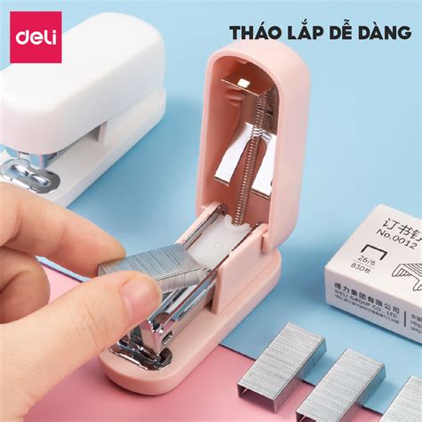 Dập ghim học sinh văn phòng mini Deli 25 trang, Ghim bấm giấy số 12 ...
