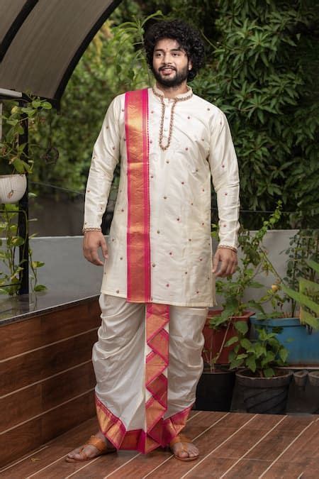 buy white pattu embroidered zardozi  kadhua work kurta dhoti pant