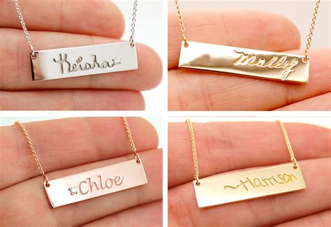 14k Gold Name Plate Necklace Custom Gift Engraved Necklace Bar | Etsy