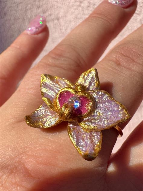 Purple Orchid Ring | Phalaenopsis Flower Ring | Adjustable Fairycore