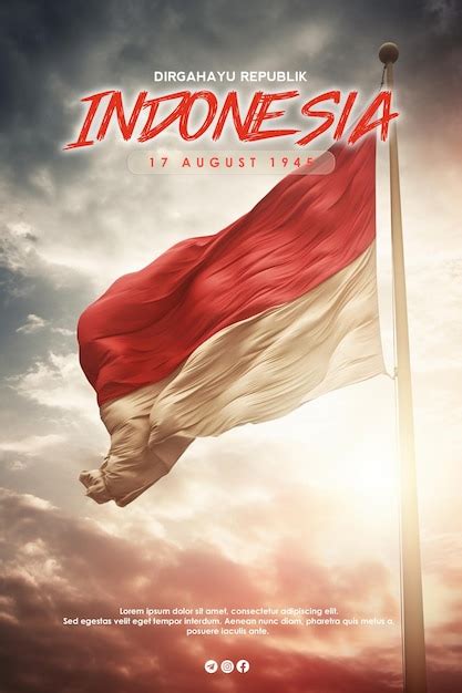 premium psd raising flag greeting poster template  national day