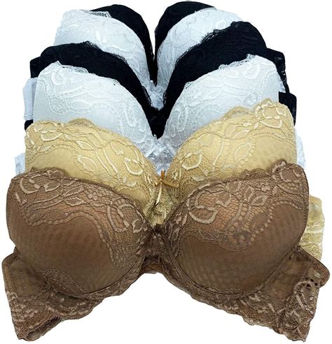 6 Pieces Full Cup Embroidery Demi Plain/Lace Push Up Bra B C Cup (32B