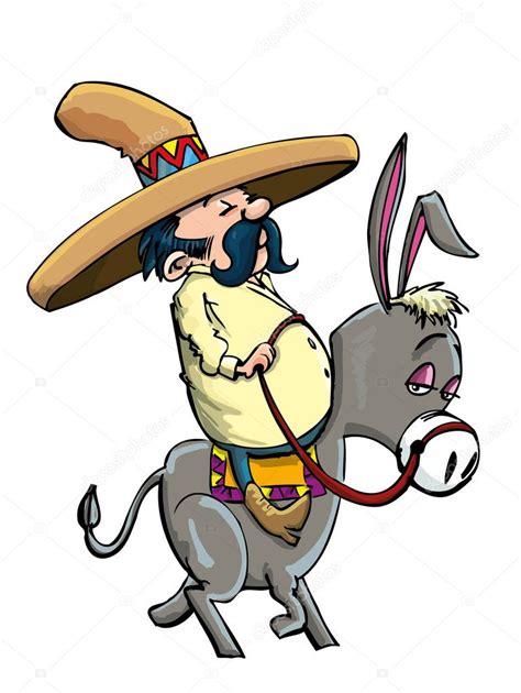 Cartoon Mexican wearing a sombrero riding a donkey Stock Illustration ...