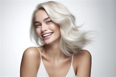 Premium AI Image | a woman with blonde hair and a white tank top smiles.