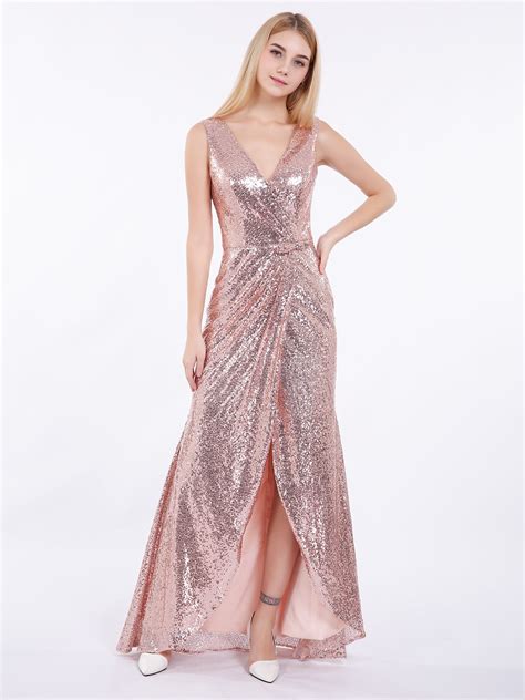 Short Front Long Back Sequins Dress Rose Gold Plus Size – BABARONI