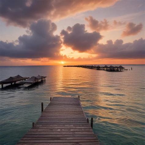 A dock with a sunset and a dock in the water | Premium AI-generated image