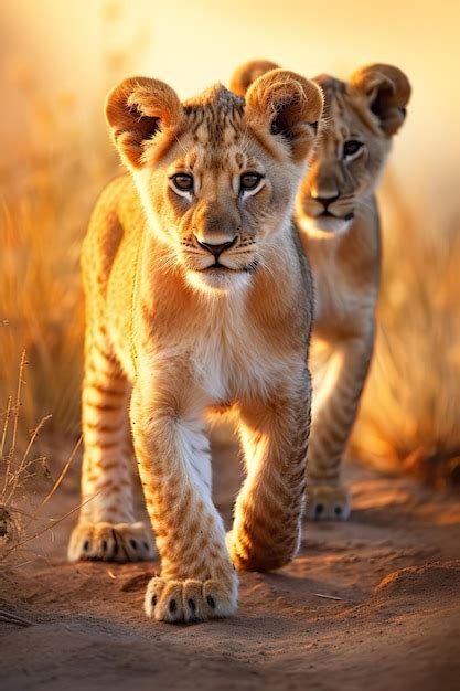 Premium AI Image | Two lions baby in field