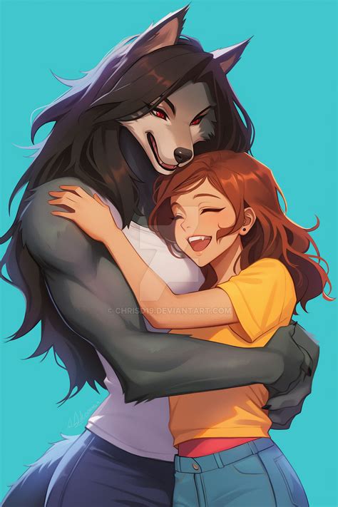 wolf human hug open  chrisd  deviantart