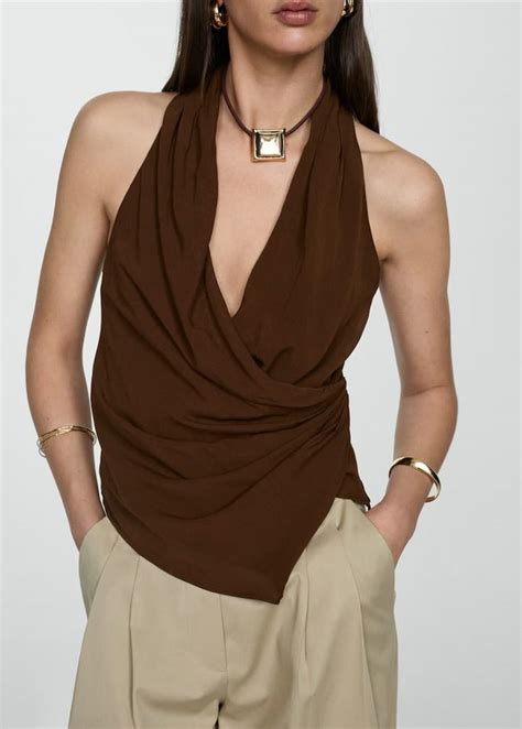 draped wrap top women mango usa   wrap top outfit cute