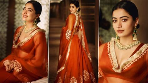 rashmika mandanna radiates pure elegance  red lehenga  statement