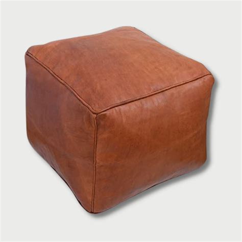 Moroccan Square Black Leather Pouf | Marrakeche Crafts