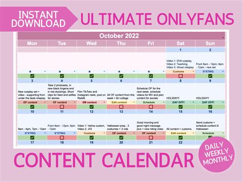 Ultimate Onlyfans Content Calendar - Planner for Adult Creators Using