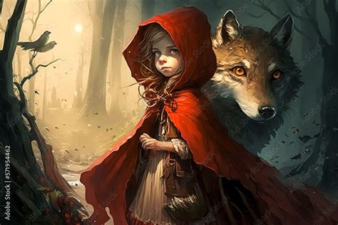 Illustration of the classic tale Little Red Riding Hood and the Wolf ...