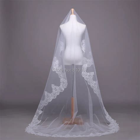 Vintage Lace Wedding Veil Extra Long Corded Lace Hem One Layer 3 Yard ...