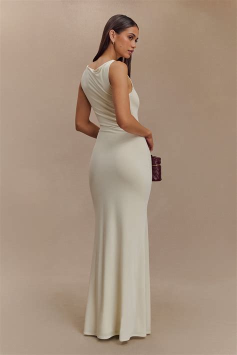Tarna Sleeveless Slinky Maxi Dress - Bone - MESHKI