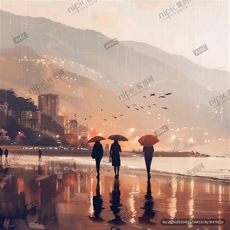 AI创作图海边打伞的男人 情侣雨中漫步 打伞的人影 雨中的海边 城市景雨 雨天插画 打遮阳伞的人们 手绘看海的情侣插画 海滩漫步插画 日落街道 ...