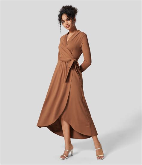 womens shawl collar tie side midi work wrap dress halara