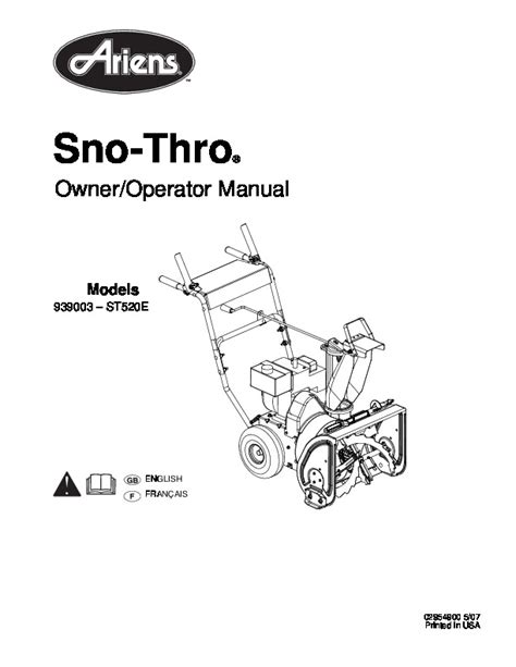 Ariens Sno Thro 939003 ST520E Snow Blower Owners Manual