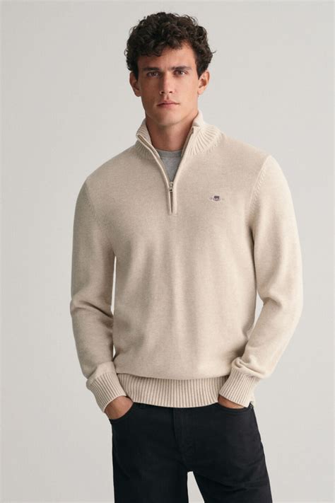 SVETR GANT CASUAL COTTON HALFZIP LIGHT BEIGE MELANGE | GANT CZ