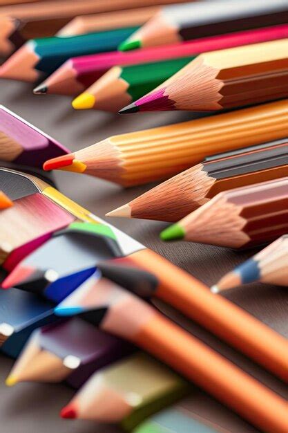 Premium AI Image | A set of wooden drawing pencils closeup