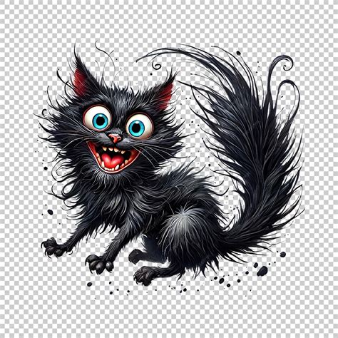 Crazy black cat illustration with excited expression isolated on