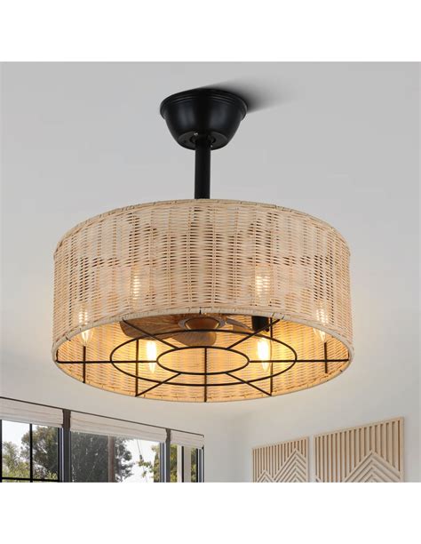 Oaks Aura 18" Boho Caged Woven Rattan Ceiling Fan Farmhouse Retro ...