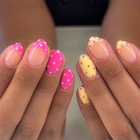 pink  yellow french tips  polka dots depop