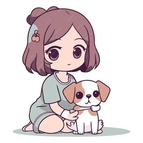 Niña linda con perro dibujos animados ilustración vectorial eps10