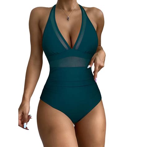 Feimerou Sexy One Piece Swimsuits for Women Halter Neck Mesh Sheer