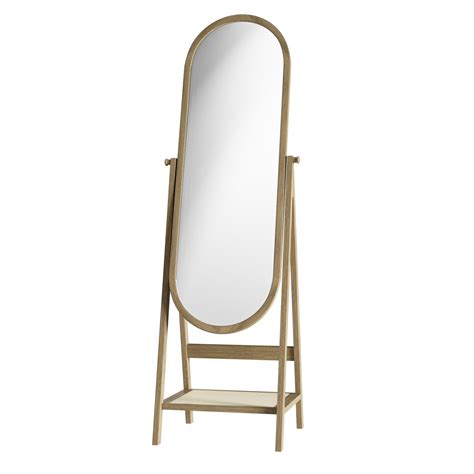 Oak Full Length Free-Standing Oval Mirror with Shelf - Ida - Furniture123