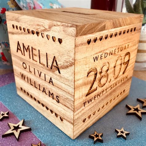 Personalised Laser Engraved Wooden Money Box heart | Etsy