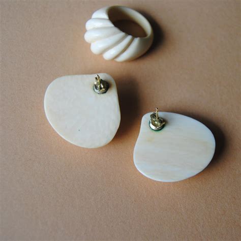 1960's Carved Coral Sea Witch Shell Jewelry Set... | Depop