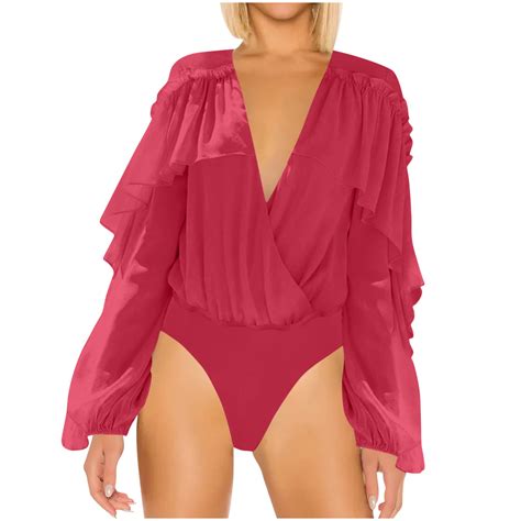 Oyoangle Clothing For Women Womens See-Through Mesh Bodysuit One-Piece