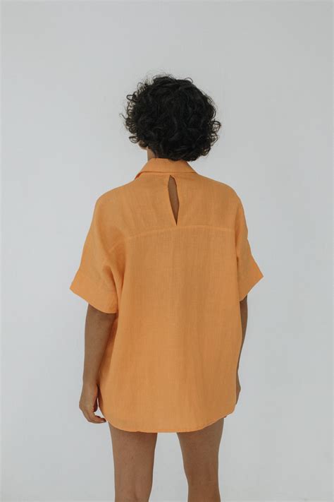 apricot short sleeve linen shirt janni george