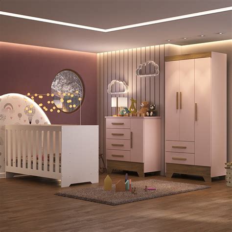 Quarto De Bebe Branco E Rosa - Quarto de Bebê Completo Branco/rosa Colorir - Moville | MadeiraMadeira