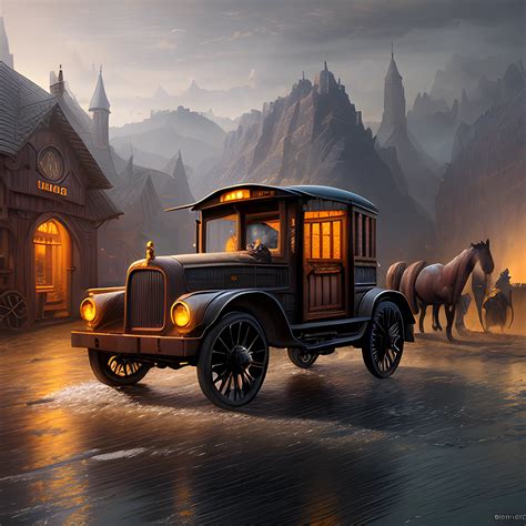 horses, cab, wooden cab with horses, high fantasy, high resoluti