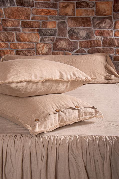 fringed pillow case  buttons stonewashed linen pillowcase frayed