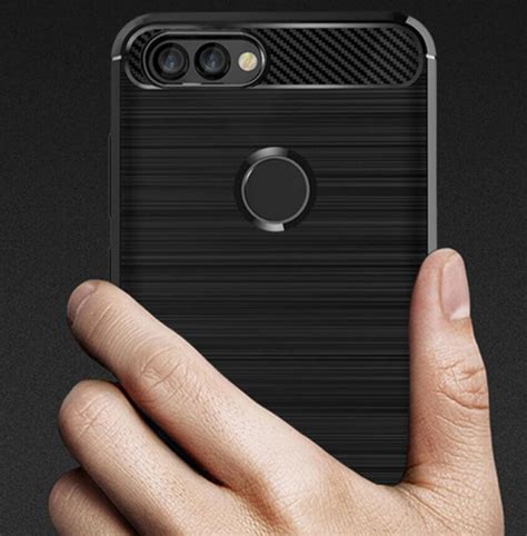 SDTEK Case for Huawei P Smart (2017/2018) Carbon Fibre Silicone Cover ...