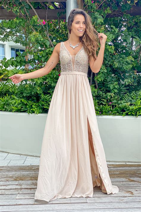 champagne color maxi dress 1