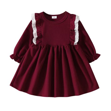 BOOMNY Toddler Baby Girls Dress Winter Long Sleeve Ruffles Ribbed Lace ...