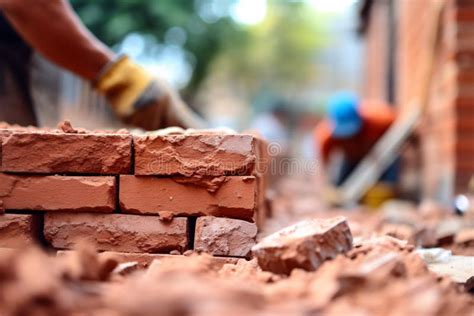brick wall  built  construction site stock photo image