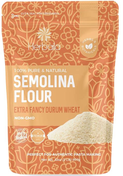 Amazon.com : Herbaila Semolina Flour 2lbs / 32oz, Fine Semolina Flour ...