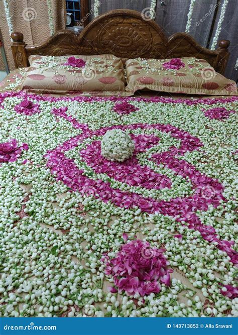 First Night Romantic Bed with Flowers Stock Photo - Image of india ...