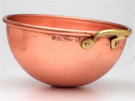 Pierre Vergnes Copper Mixing Bowl -One Brass Handle - Hammered - French
